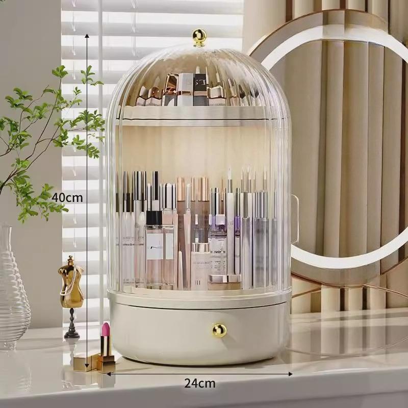

Light Luxury Transparent Cosmetic Organizer with Drawer Lids Rotating Storage Box Table Makeup Brush Lipstick Storage Rack Shelf вершковий