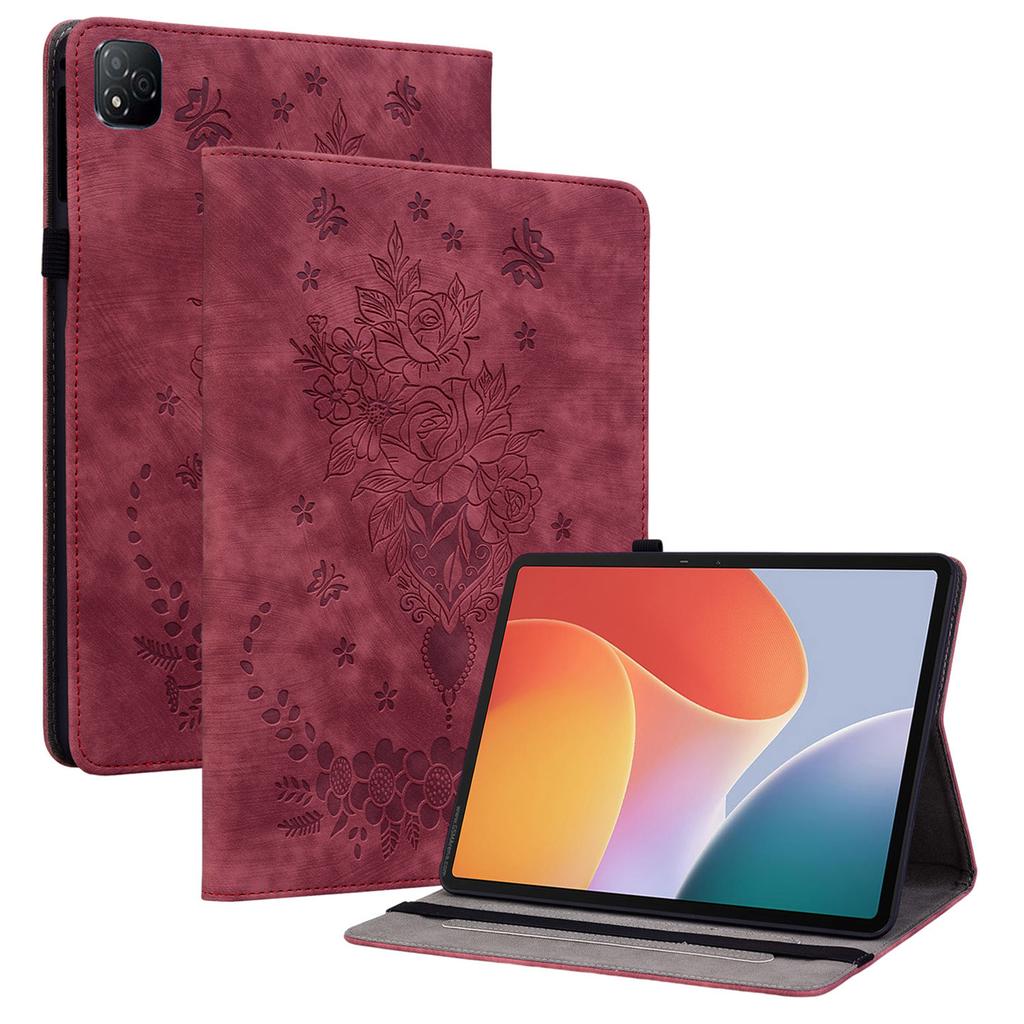 For Infinix Xpad Case Card Holder Anti-Scratch Leather Cover Rose Flower Imprint