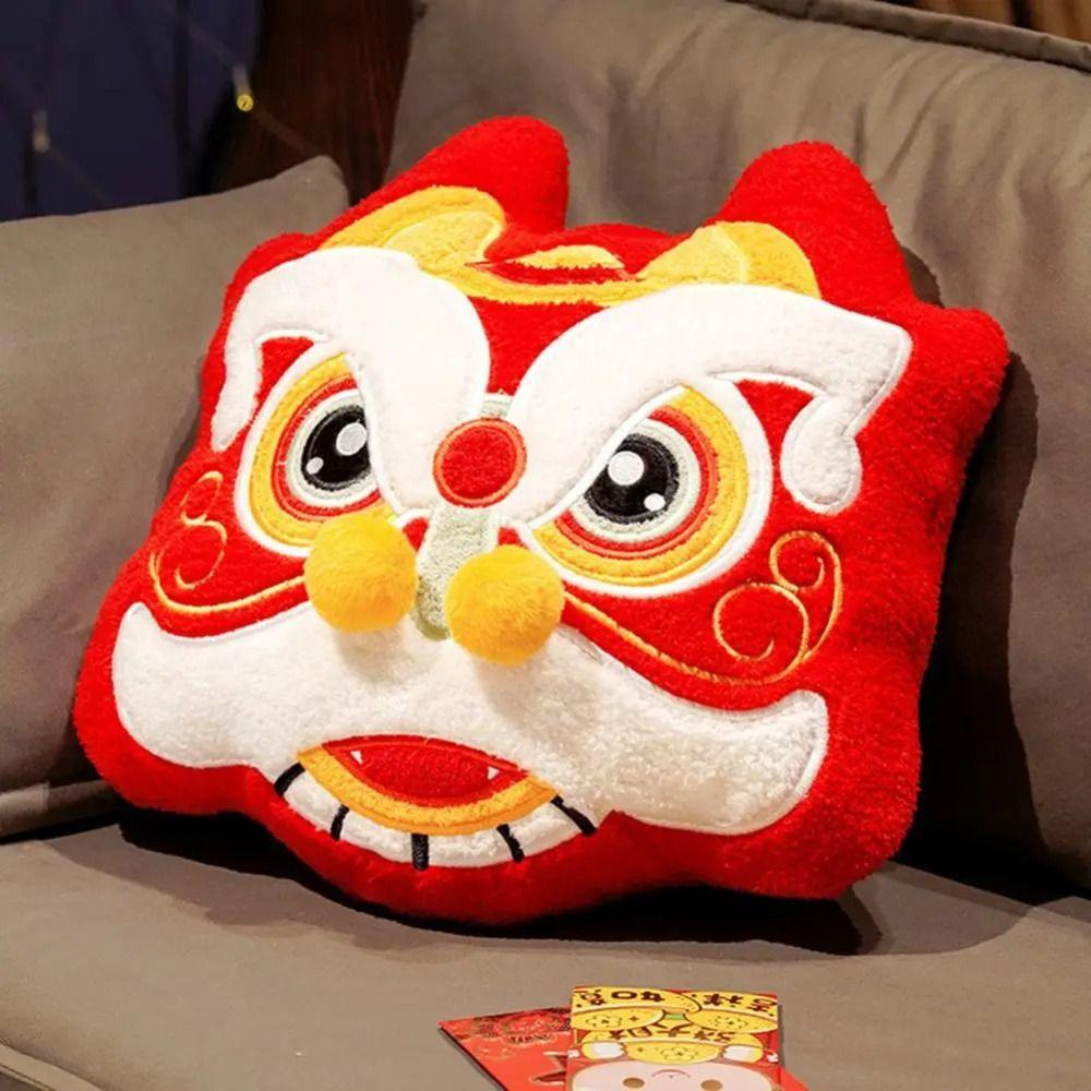 Chinese Gold Ingot Plush Cushion Dancing Lion Koi Fish Embroidery Pillow  Party