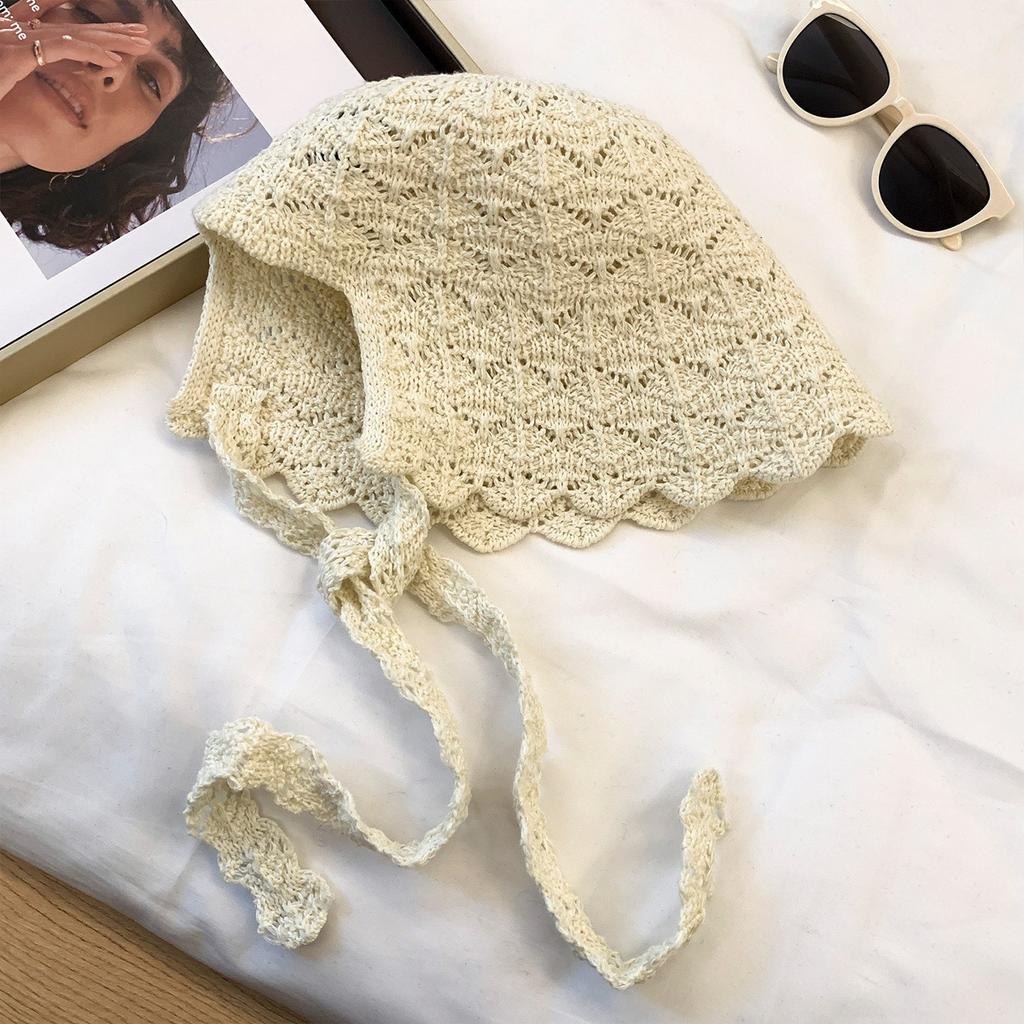 Korean Version Spring And Summer Japanese Hollow Knitted Fisherman'S Hat Children Show Small Face Straps Sunshade Sunscreen Basin Hat