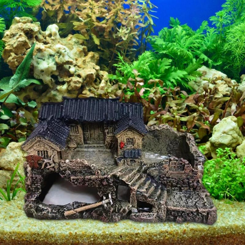 Chinese Fishtanks Decoration Figurine Shelter Cave Landscape Antique Buildings Statue Fish Shrimp Landscape Hideouts
