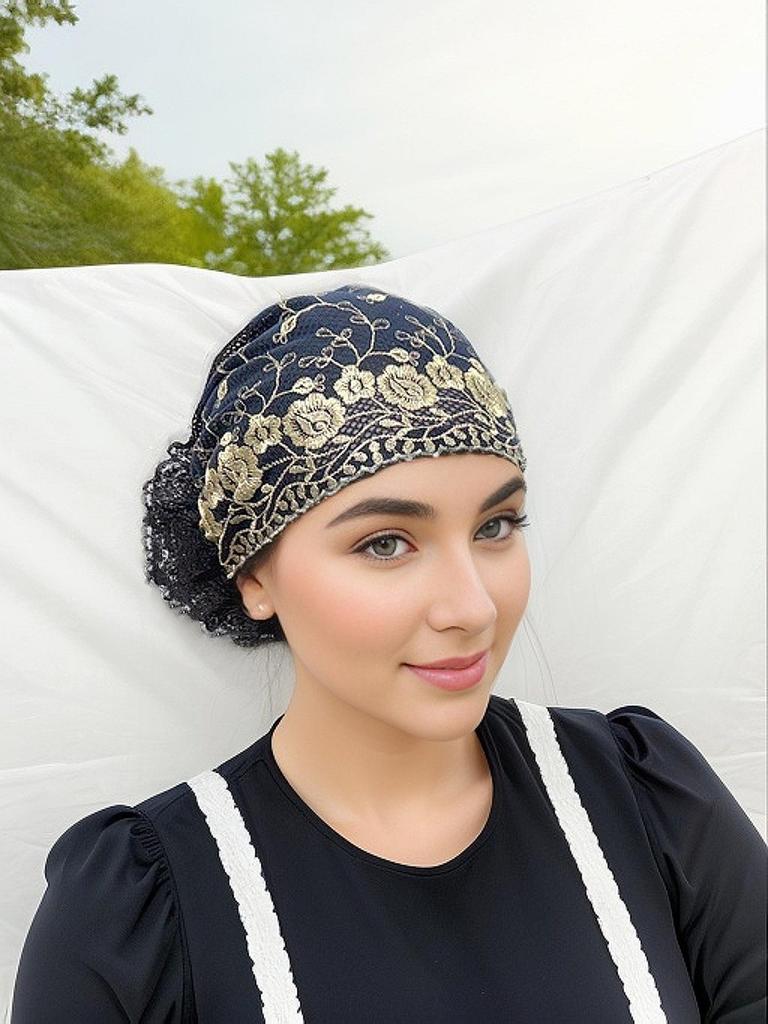 Elegant Mesh Embroidery Cap - Stylish, Breathable Head Wrap for Women, 2024 Spring/Summer, Perfect for Updos & Covering White Hair