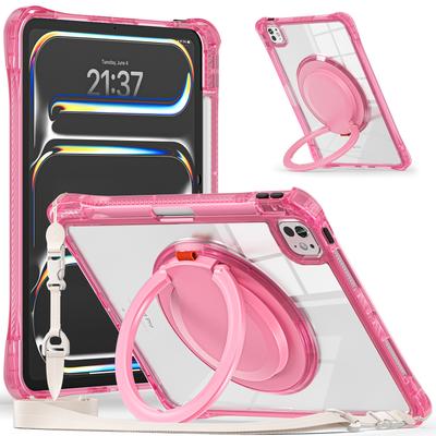 For iPad Pro 11 (2024) Case with Shoulder Strap Rotary Kickstand PC+TPU+Acrylic Tablet Cover