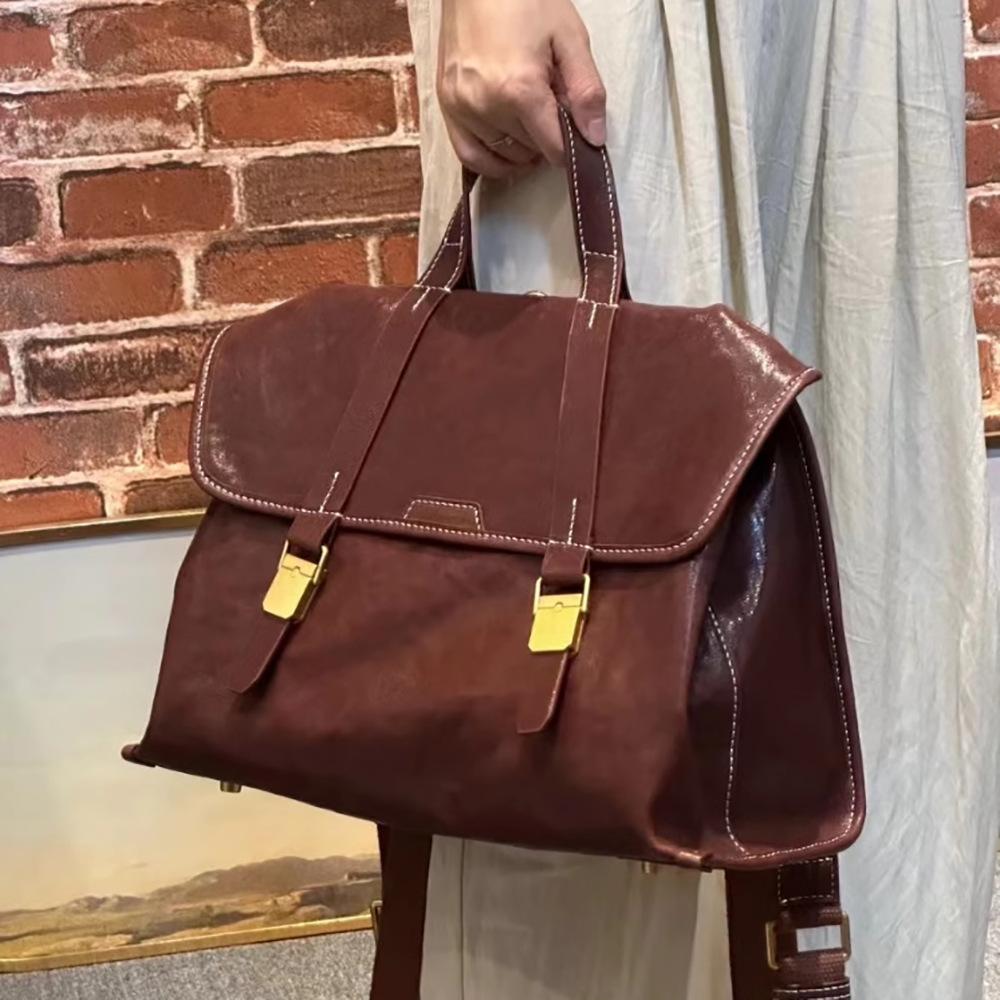 Новые кожаные мужские и женские сумки большой вместимости ретро повседневная сумка для компьютера ручная сумка через плечо на одно плечо 33x15x24cm кофейный 17919₽