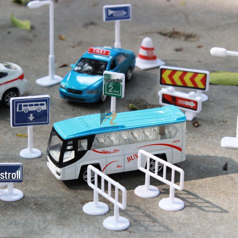 Children's DIY Model Parking Scene with 28-Piece Road Signs and Traffic Signposts Set, Including Free Gifts.
