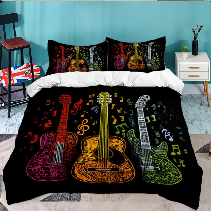 Guitar Collection Diversity 3PCS Bedding set,Ideal for 1pc Duvet Cover And 2pcs Pillowcases Perfect for Fan gift,Ideal for Bedroom, Dormitory