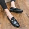 Fashion Mens Casual Shoes Leather Mens Classic Retro Buckle Loafers Moccasins Men Comfortable Office Dress Driving Flats Plus Size 48
