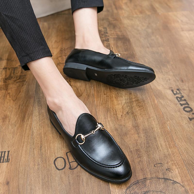 Fashion Mens Casual Shoes Leather Mens Classic Retro Buckle Loafers Moccasins Men Comfortable Office Dress Driving Flats Plus Size 48