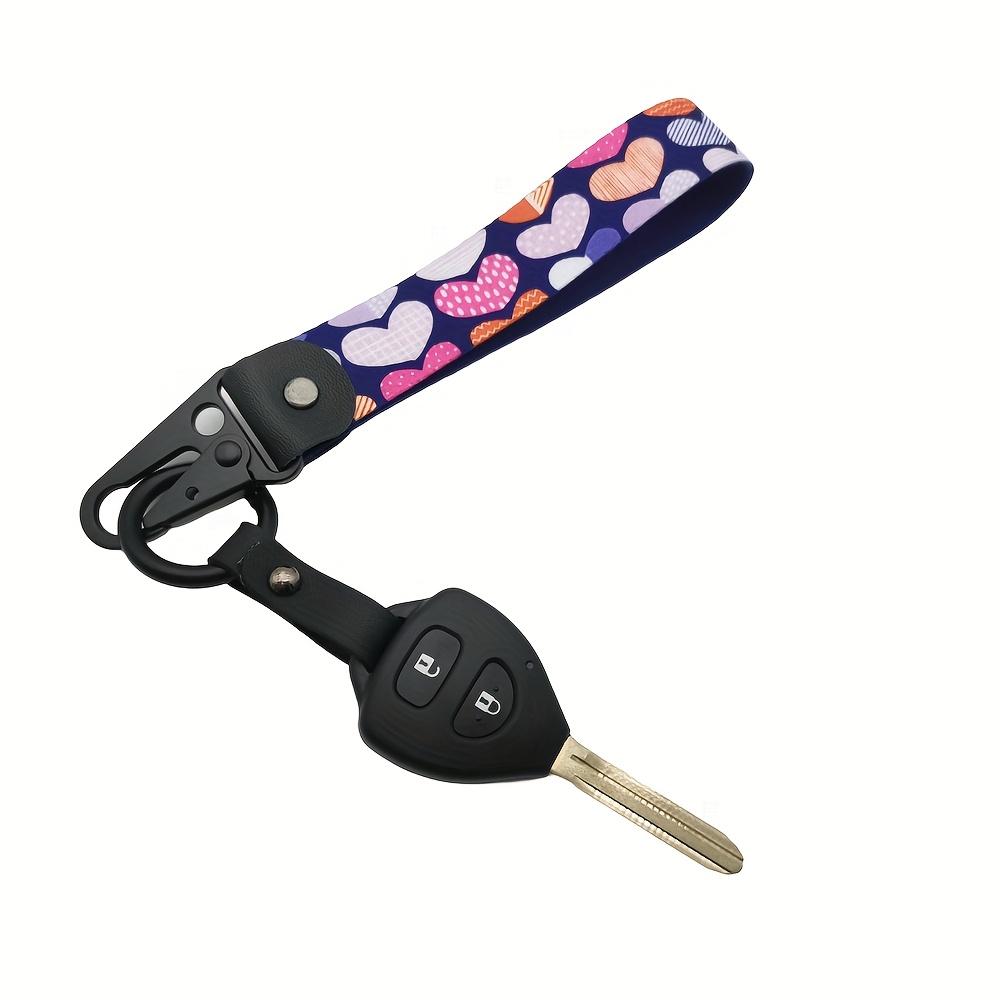 Heart Pattern Keychain with Wrist Lanyard & Backpack Hook - Strawberry Graffiti Design for Motorcycles, Cars, and Bikes