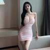 Pink Sexy Deep V Tight and Thin Suspender Dress Women's Summer New Pure Desire Spice Girl Bag Arm Skirt