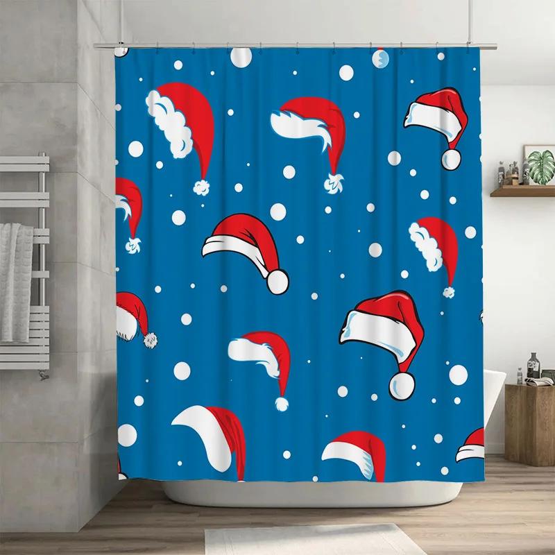 

GAETU Bathroom Curtain Christmas Santa Claus Holiday Festive Shower Curtain Waterproof Modern Decor Xmas Pattern Home Textile 90x180cm