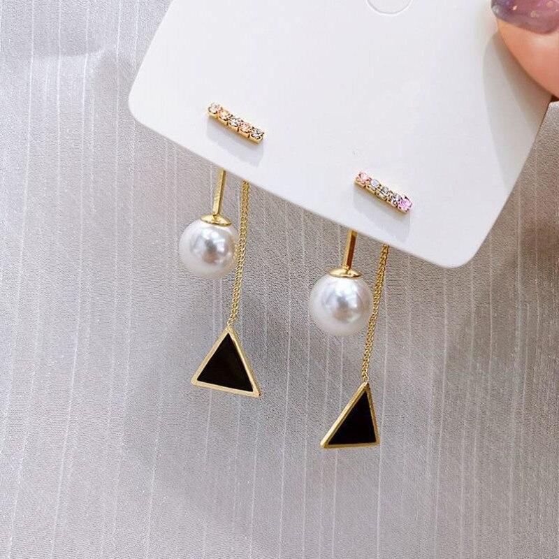 Fashion Beautiful Triangle Pearl Dangle Earrings  New Designer Pendientes Jewelry Wholesale