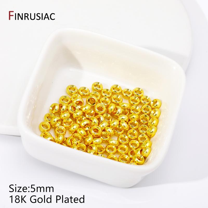 14/18K Gold Plated Smooth Round Spacer Beads,Brass Flat Loose Beads Separators For DIY Bracelet Beading Jewelry Accessories