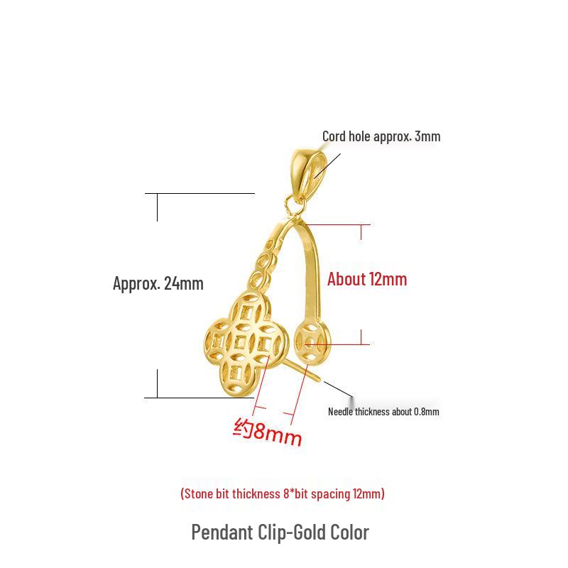 

S925 Sterling Silver & 18K Gold Jade Buckle Clip with Chinese Knot Pendant жовтий/золотий