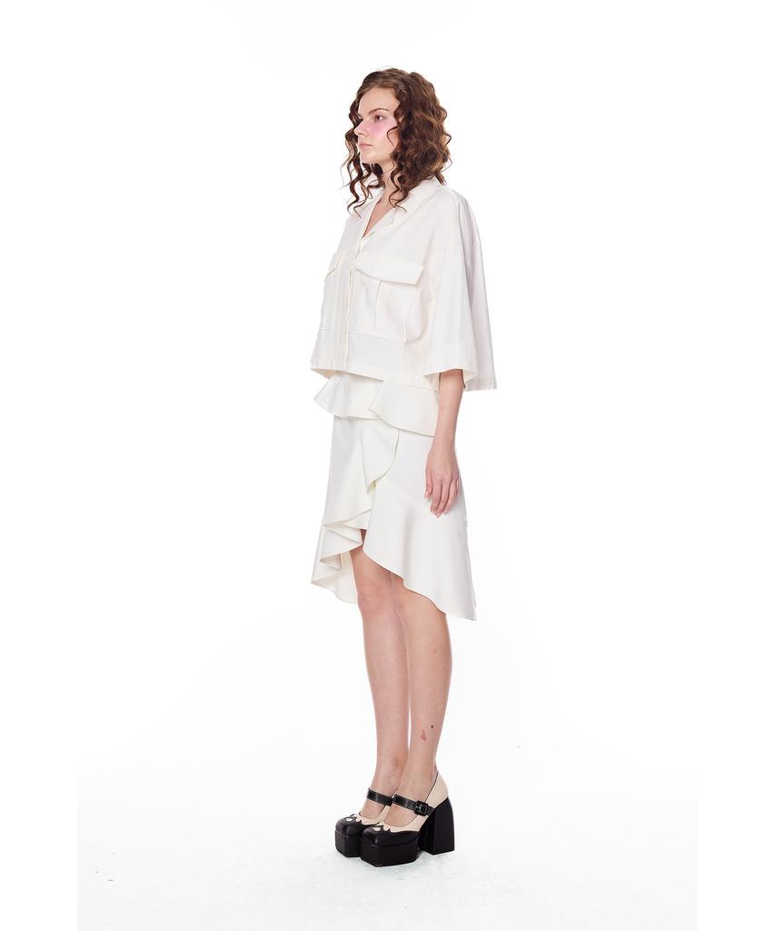 Greedius Assymetric Curved Ruffle Overlay Skirt