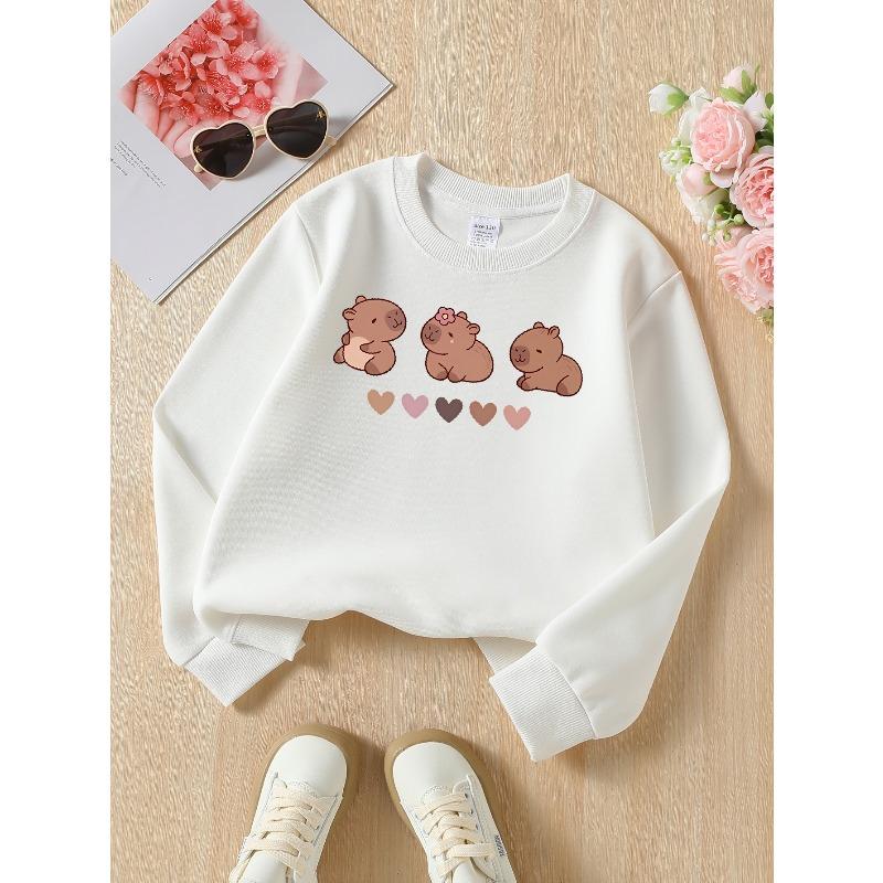 Kids Crewneck Sweatshirt,Fun "Cute Capybara Hearts" Pattern,Daily Casual Top for Spring & Autumn