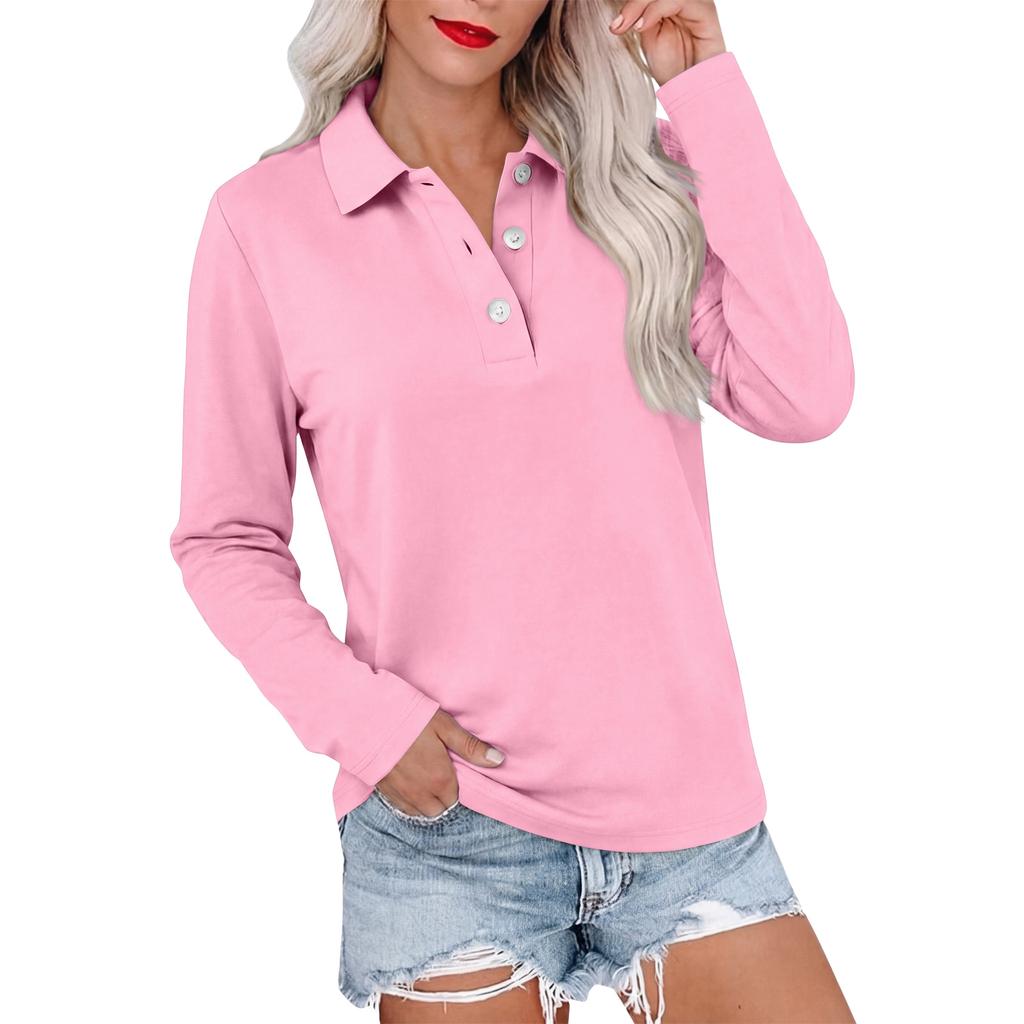 Women's Casual Long Sleeve Button Down Color Lapel Blouse
