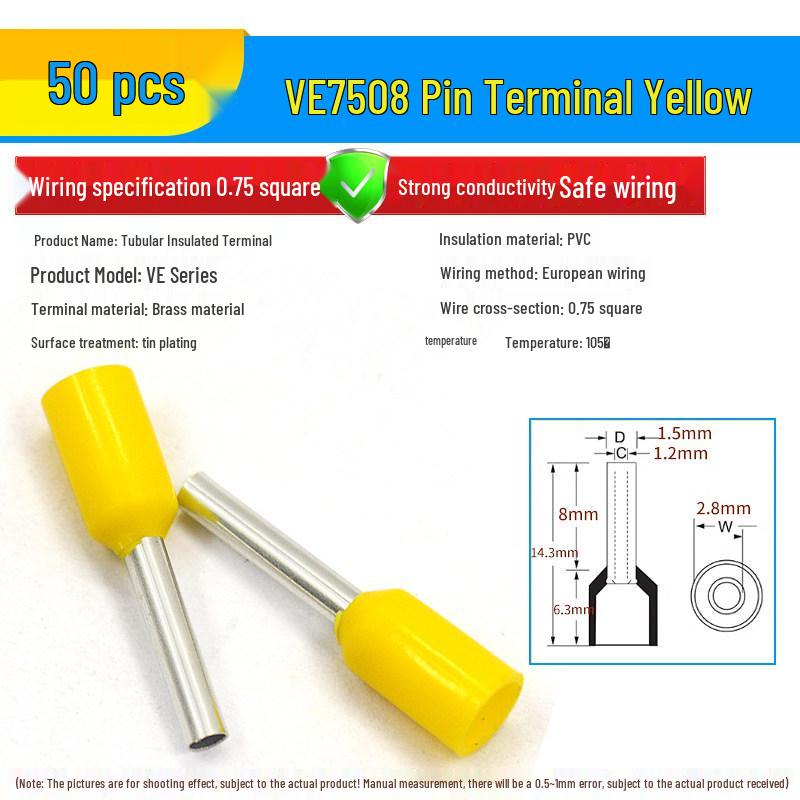 European Tubular Wire Connectors: VE0508, 7508, 1008, 1508, 2508 Pin Terminals