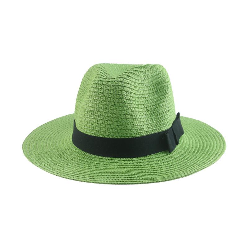 Black Ribbon Panama Straw Hat Flat Eaves Outdoor Spring and Summer Sunshade Beach Hats for Women