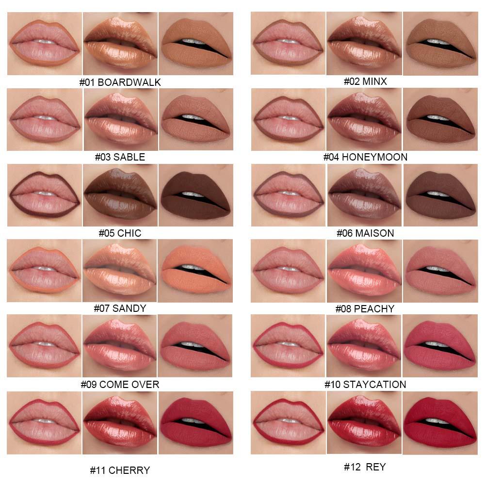 Three-in-One Matte Lipstick Set: Lipstick, Lip Liner, and Moisturizing Lip Gloss