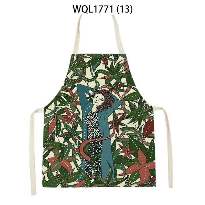 Cartoon Modern Girl Plants Printed Kitchen Apron Men Women Abstract Characters Cooking Aprons Waist Bib Cleaning Pinafores