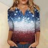 Women Casual V Neck Button Three Quarter Sleeve Top Floral Print Lightweight Loose Fit Blouse for Summer Autumn