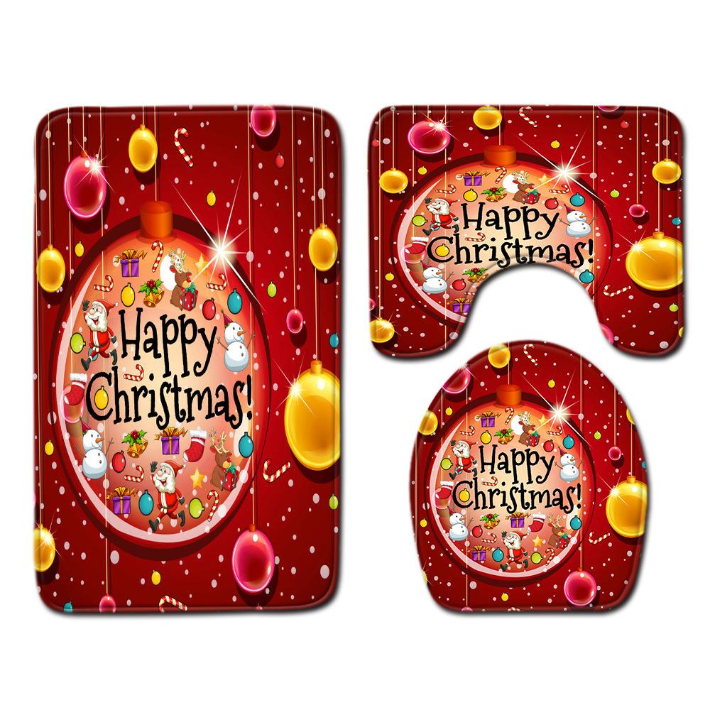 Christmas Shower Curtain Floor Mat Combination Four-Piece Set Kitchen Door Mat Bedroom Living Room Carpet