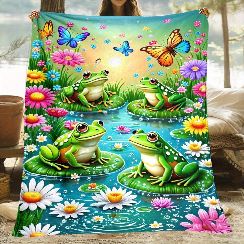

Pond Frog Flannel Blanket, Cozy Knit All Season Throw, Lightweight for Sofa Office, Whimsical Nature Themed Decor 75x90cm
