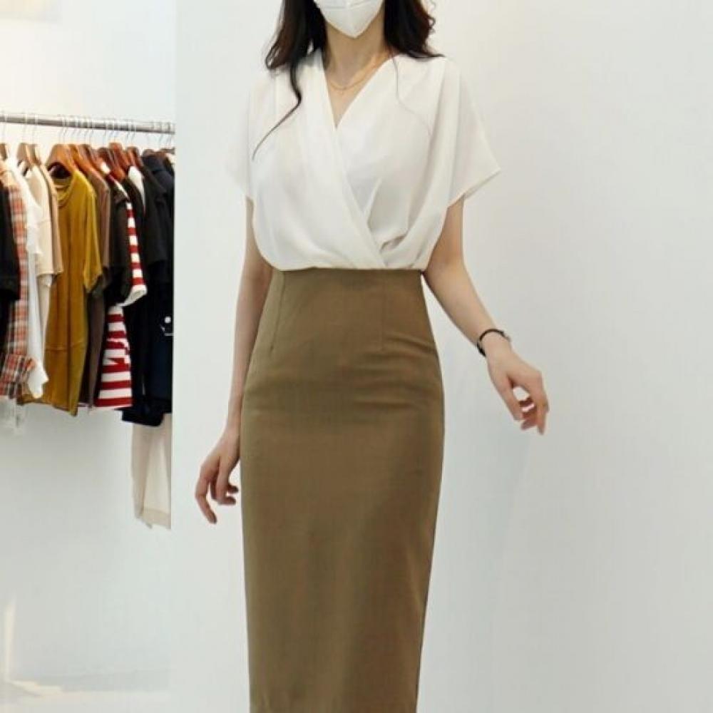 Style Latte Women V Neck Wrap Shirring Draped Chiffon Blouse