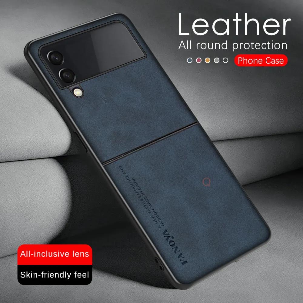 Flip 5 4 3 Luxus Vintage Schaffell Leder Fall Für Samsung Galaxy Z Flip4 Flip5 Flip3 5g Männer Retro stoßfest Zurück Abdeckung Zflip