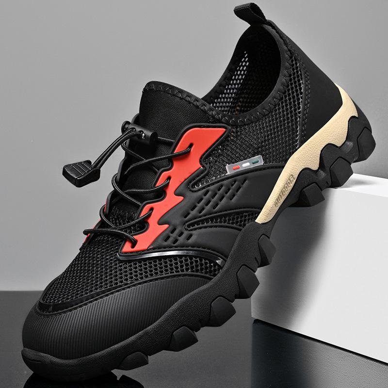 2025 summer breathable mesh men's shoes sports and leisure shoes men's mesh creek walking shoes non-slip outdoor hollow shoes