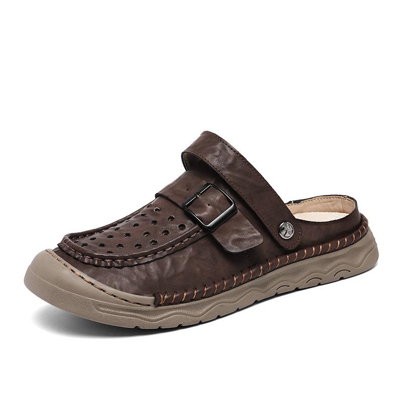 

Летние дышащие туфли с отверстиями большого размера, ретро шлепанцы баотоу, трендовые сандалии, закрывающие ноги, повседневная мужская обувь, пляжная универсальная 48