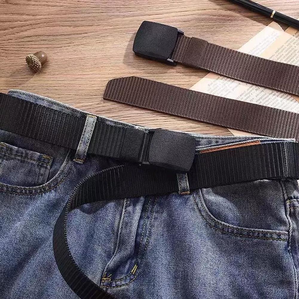 Nylon Canvas Web Belt for Men, Elastic Belt Fit Hiking Outdoor Military Buckle Belt Stretch Quick Release Belt Plastic Buckle