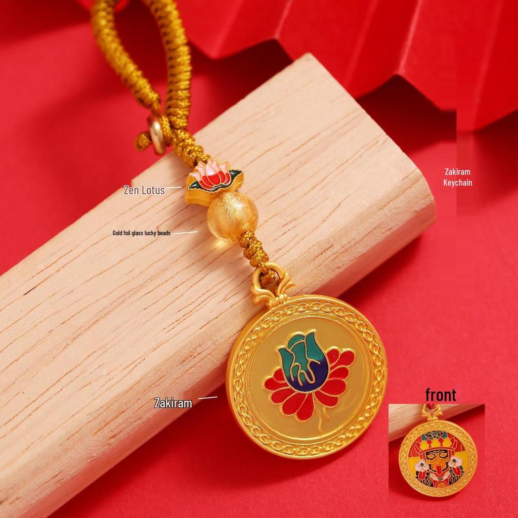 Ethnic Style Gold Sand Cloisonné Goddess of Wealth Pendant Mobile Charm Keyring