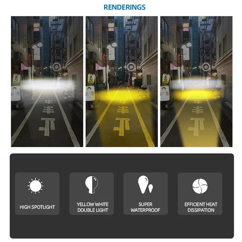 Motorcycle LED Fog Lights ATV Driving Fog Light Dual Color Work Light Bar Motorcycle Headlights Auxiliary Spotlight