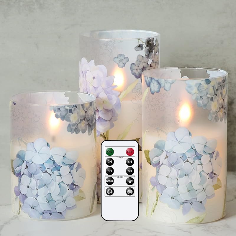 GenSwin Gray Glass Flameless Led Candles Battery Operated with Timer and 10-Key Remote, Real Wax Warm Light Candles Flickering for Wedding Festival