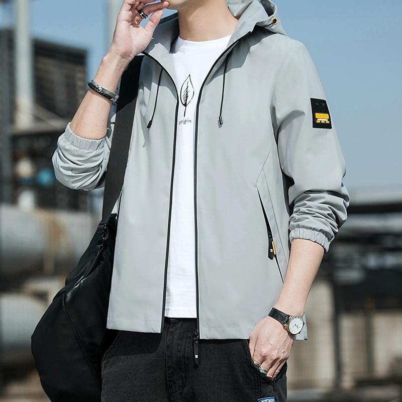 Mens Hooded Casual Sport Jacket Lightweight Windproof Outerwear Youth Fashion