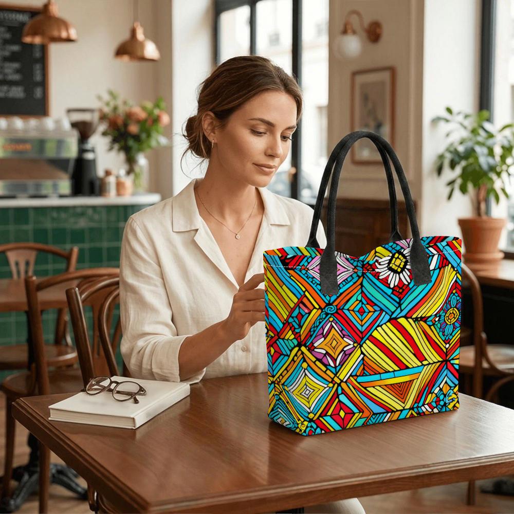 Bohemian Colorful Pattern Tote Bag Large Capacity Daily Casual Shoulder Bag for Women Shopping Travel Use