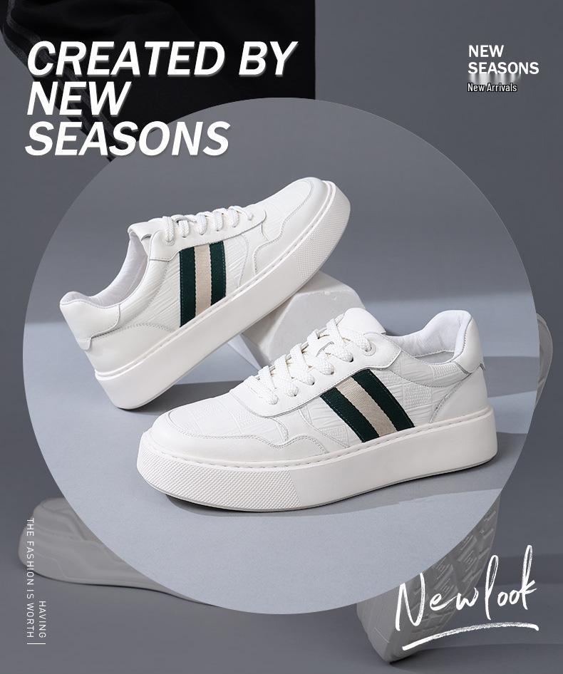 Trendy 2025 Men's Genuine Leather Sports Sneakers: White Soft Sole, Thick Sole Casual Shoes