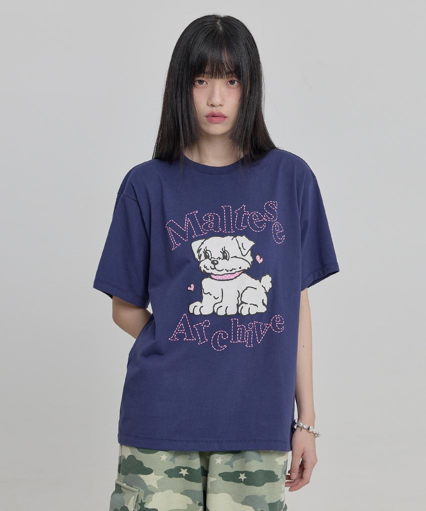 WAIKEI Vintage Cloud Archive Stitch Short Sleeve T-Shirt Navy