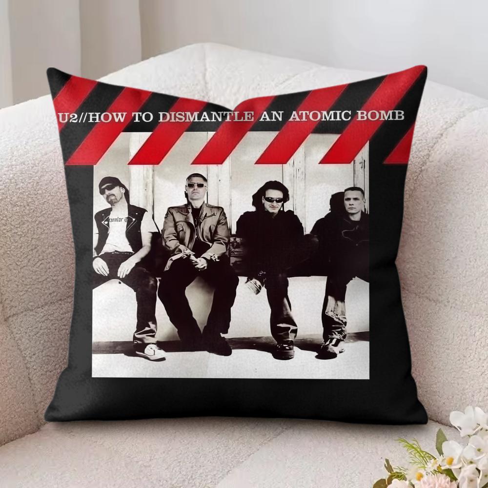 Rock U-U2 Band Music Cushion Cover Silky Short Plush Invisible Zipper Dustproof Sofa Pillow Case For Home Decor