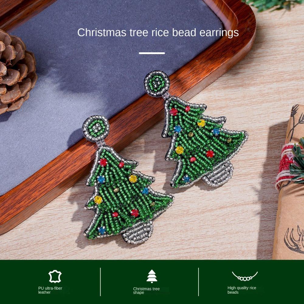 Bright Rhinestone Handmade Beaded Ear Drop Xmas Christmas Tree Stud Earrings  Party