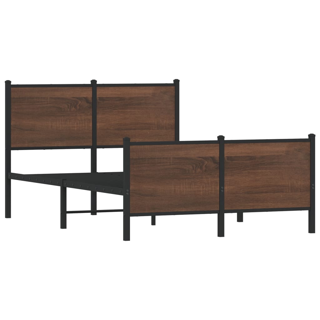 Metal Bed Frame Without Mattress Brown Oak Effect 120 X 190 Cm
