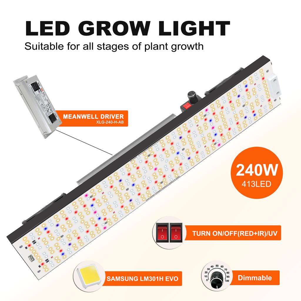 EU Stock Hydroponic Gardening Indoor Plants 240W LED Grow Light Meanwell Driver LM301H 3500K UV IR LED Grow Light