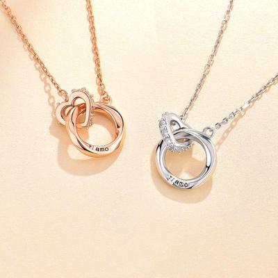 Elegant 2022 Trendy Heart Shaped Double Ring Mobius Necklace for Women In Titanium Steel