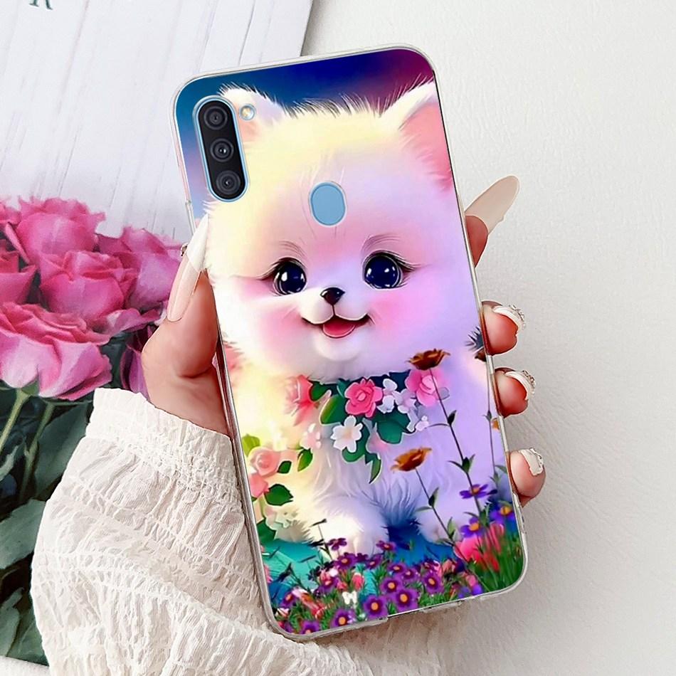 For Samsung Galaxy A11 M11 Phone Case Samsung A11 M11 A115F M115F Elegant Floral Cat Painted Soft Silicone Transparent TPU Cases