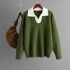 Autumn and Winter New Knitted Top Women's Color Matching Collar Loose Pullover Knitted Sweater Outside