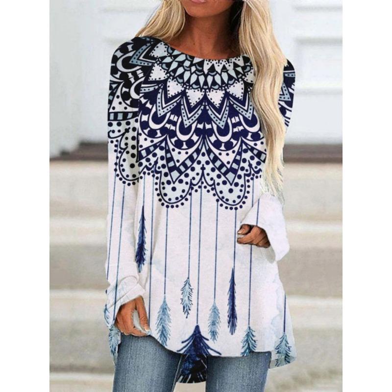 Podzimní a zimní sexy tričko dámské s dlouhým rukávem bohémské základní tričko ležérní prodyšné dámské tričko pulovr velká velikost