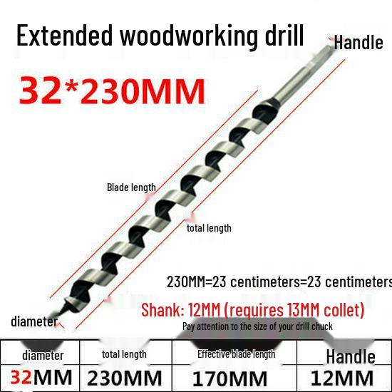 Extended Hex Shank Forstner Drill Bit for Woodworking - Door & Panel Hole Opener