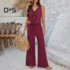 Tenue d'été 2 pièces pour femme, haut sans manches noué sur le devant, pantalon large, tenue décontractée pour la maison, les fêtes et le bureau